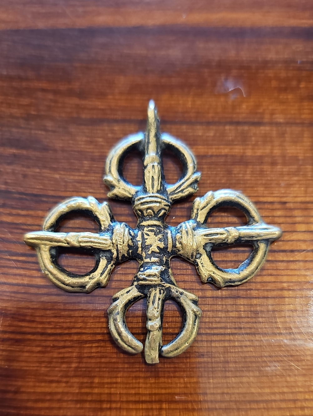 Brass Tibetan Dorje Pendant - Antique Gold Decorative Cross